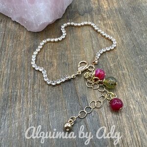 Dragon Vein  agate  beaded handmade adjustable rhinestones link bracelet